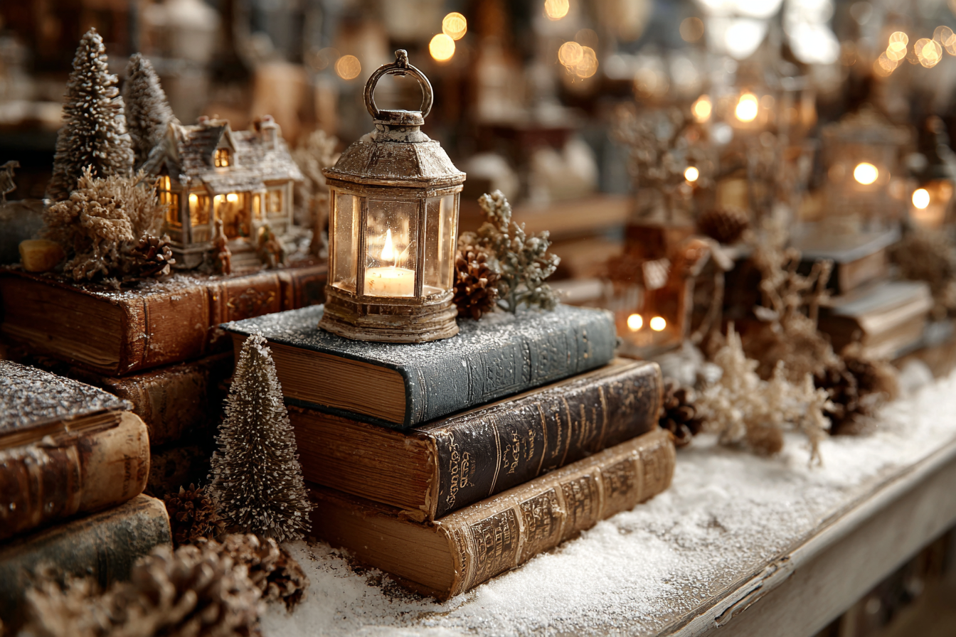 christmas scene with books